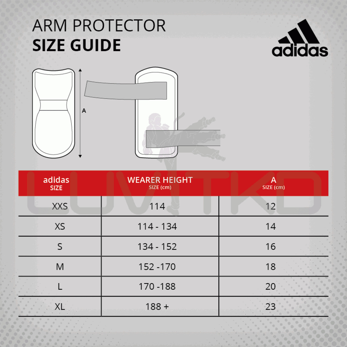 adidas taekwondo shin guard size chart