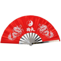 Satin Tai Chi Fan - Stainless Steel - Blue/Dragon