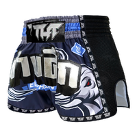 TUFF - Blue War Elephant Retro Muay Thai Shorts - Small