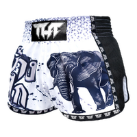 TUFF - White War Elephant Retro Muay Thai Shorts - Small