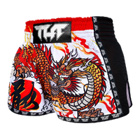 TUFF - White Chinese Dragon Retro Muay Thai Shorts - Small