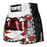 TUFF - White Double Tiger Retro Muay Thai Shorts - Small