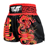 TUFF - Black with Red Chinese Dragon Thai Boxing Shorts - Small
