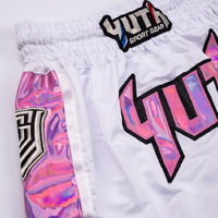 YUTH - Hologram Muay Thai Shorts - White/Pink - Small