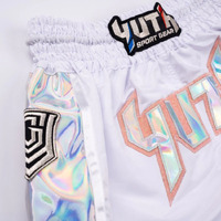 YUTH - Hologram Muay Thai Shorts - White/Silver/Orange - Extra Small
