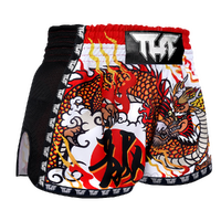 TUFF - White Chinese Dragon Retro Muay Thai Shorts - Small