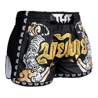 TUFF - Black Double Tiger Retro Muay Thai Shorts - Small