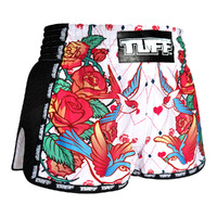 TUFF - White Rose Retro Muay Thai Shorts - Extra Extra Small