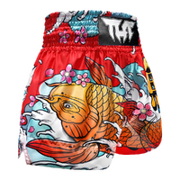 TUFF - Red Japanese Koi Fish Thai Boxing Shorts - Small