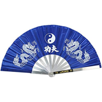 Satin Tai Chi Fan - Stainless Steel - Blue/Dragon