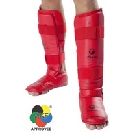 TOKAIDO - Karate Shin, Instep and Heel Guard - WKF Approved - Red/Small 