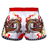 TUFF - White Chinese Dragon Retro Muay Thai Shorts - Small