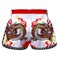 TUFF - White Chinese Dragon Retro Muay Thai Shorts - Small