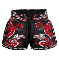 TUFF - Black Chinese Dragon Retro Muay Thai Shorts - Small