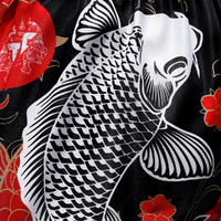 TUFF - Black Japanese Koi Fish Thai Boxing Shorts - Small