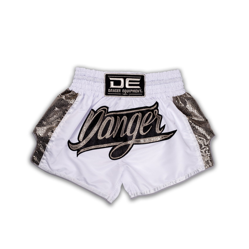 DANGER - Wild Line Muay Thai Shorts - White/Gold - Extra Small