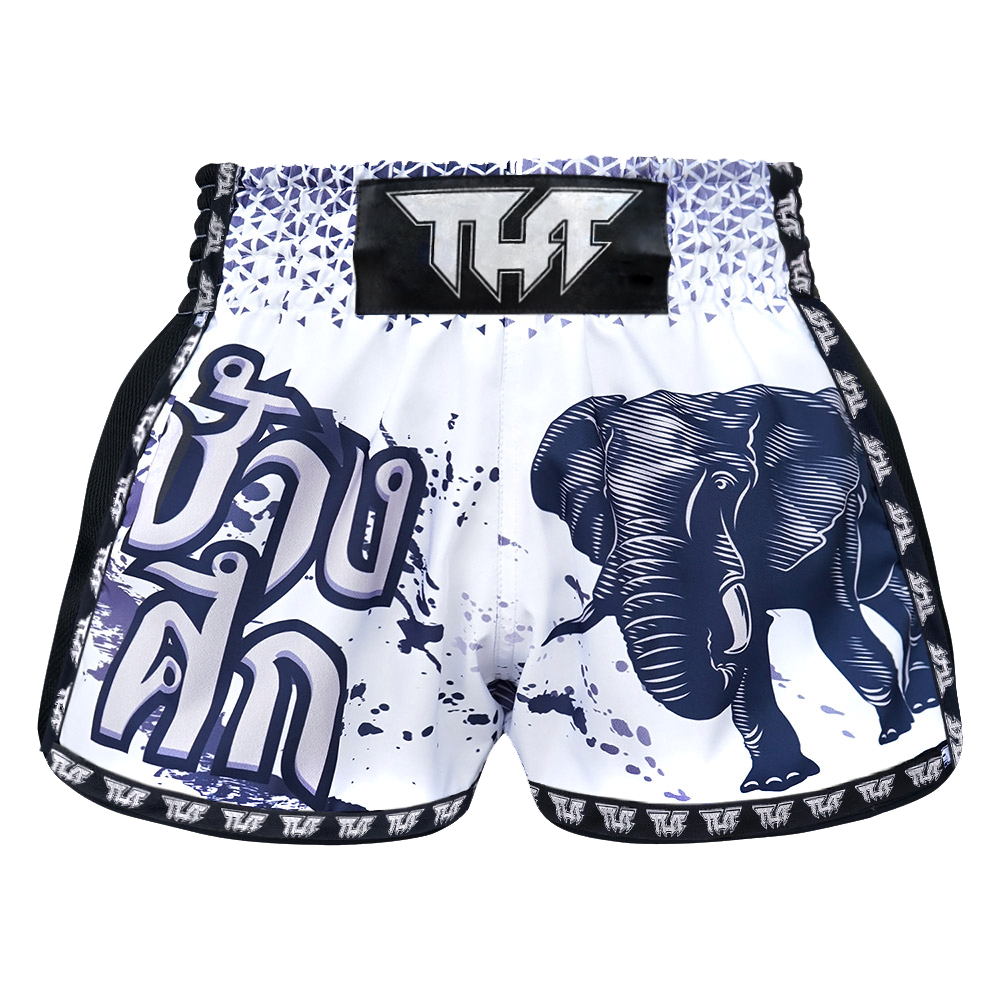 TUFF - White War Elephant Retro Muay Thai Shorts