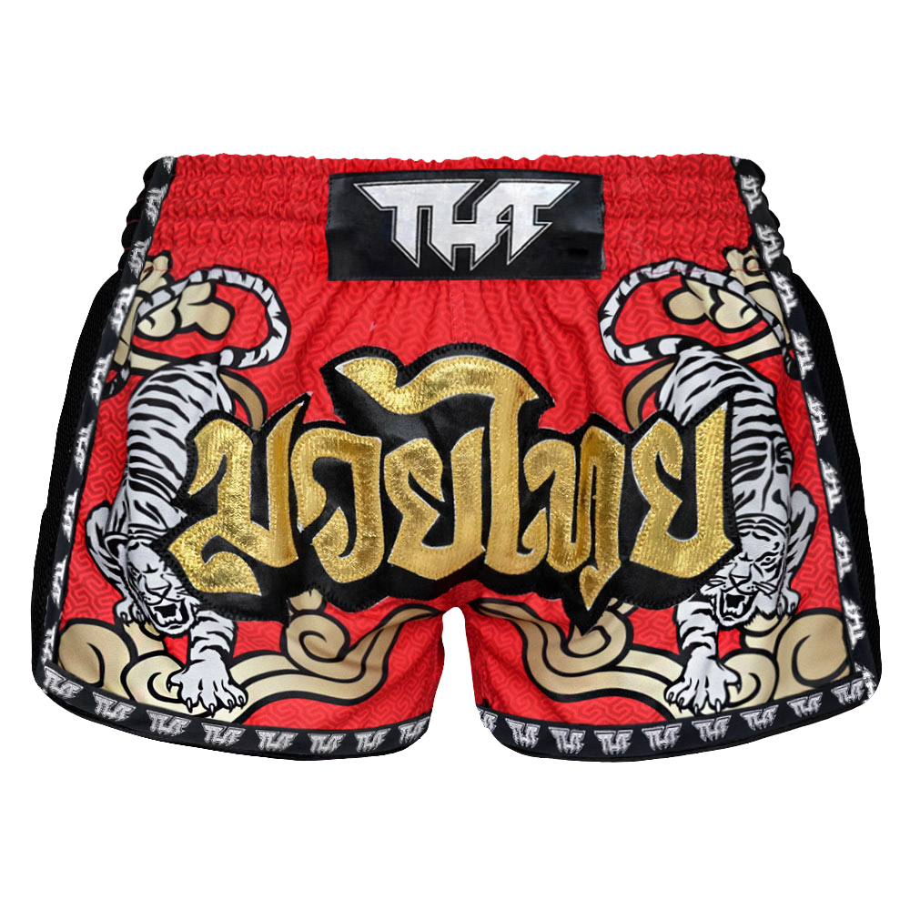 TUFF - Red Double Tiger Retro Muay Thai Shorts - Small