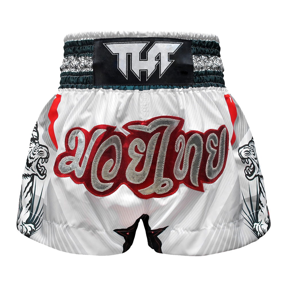 TUFF - White Double Tiger Thai Boxing Shorts - Extra Extra Small