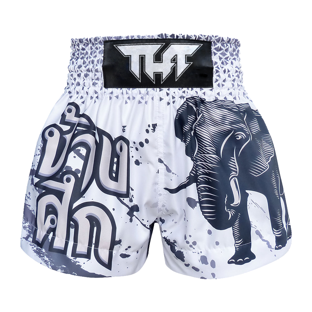 TUFF - White War Elephant Thai Boxing Shorts - Extra Extra Small