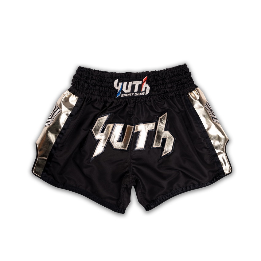 YUTH - Hologram Muay Thai Shorts - Black/Gold - Extra Small