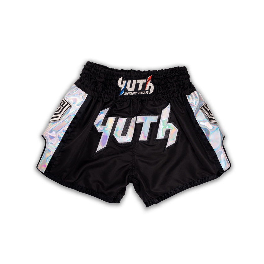 YUTH - Hologram Muay Thai Shorts - Black/Silver - Extra Small