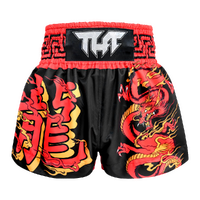 TUFF - Black with Red Chinese Dragon Thai Boxing Shorts