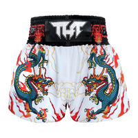 TUFF - White with Blue Chinese Dragon Thai Boxing Shorts