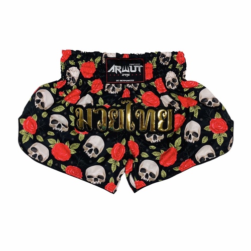 ARWUT - 'Skulls & Roses' Muay Thai Shorts - Extra Small