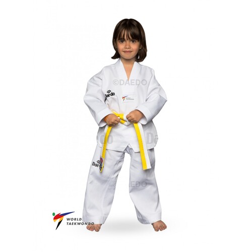 DAEDO - WT Approved White V Ribbed Taekwondo Dobok - Size 000/110cm