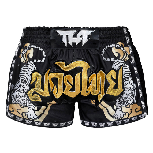 TUFF - Black Double Tiger Retro Muay Thai Shorts - Small
