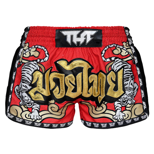 TUFF - Red Double Tiger Retro Muay Thai Shorts - Small