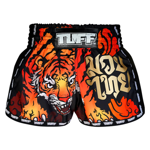 TUFF - Orange Furious Tiger Retro Muay Thai Shorts - Small
