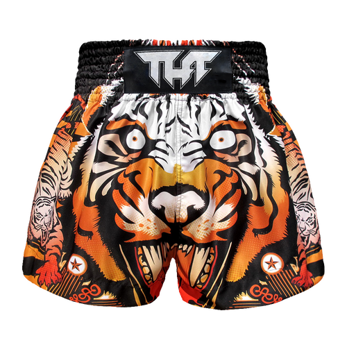 TUFF - Orange Cruel Tiger Thai Boxing Shorts - Extra Extra Small