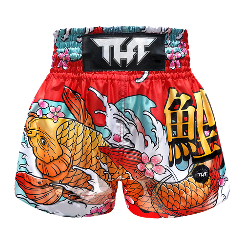 TUFF - Red Japanese Koi Fish Thai Boxing Shorts - Small
