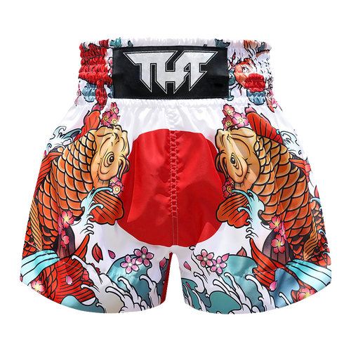 TUFF - White Japanese Koi Fish Thai Boxing Shorts - Extra Small
