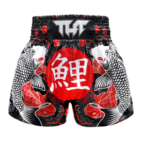 TUFF - Black Japanese Koi Fish Thai Boxing Shorts - Small