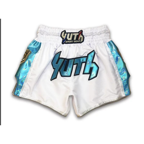 YUTH - Hologram Muay Thai Shorts - White/Blue - Extra Large